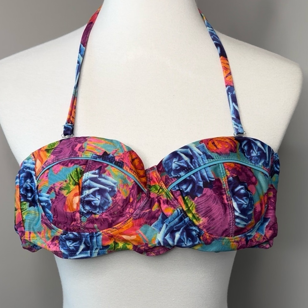 Floral Bikini Top Women’s Size Small Bandeau Removable Strap Shi Rose
